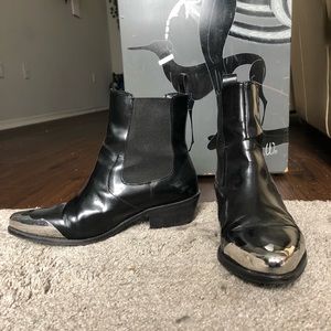 Patent Leather Chrome Tip Chelsea Boots